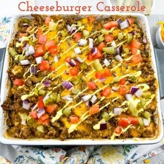 Keto cheeseburger Casserole in a serving dish.