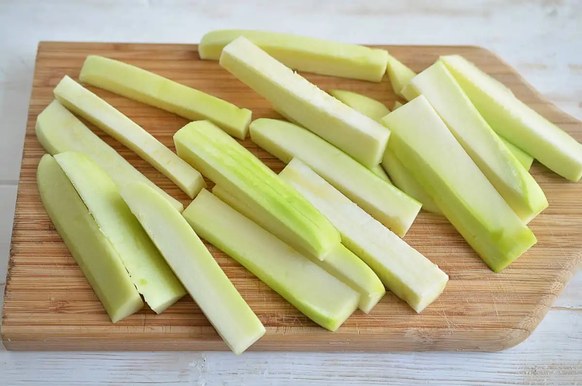 Zucchini cut into long fry shapes.