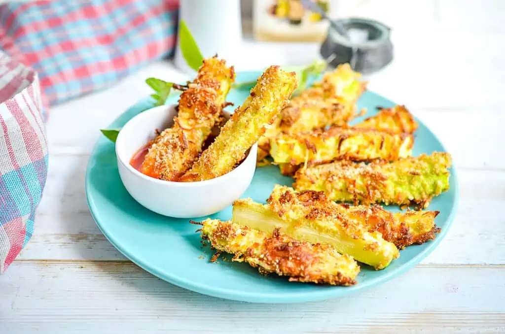 keto zucchini fries on a plate.