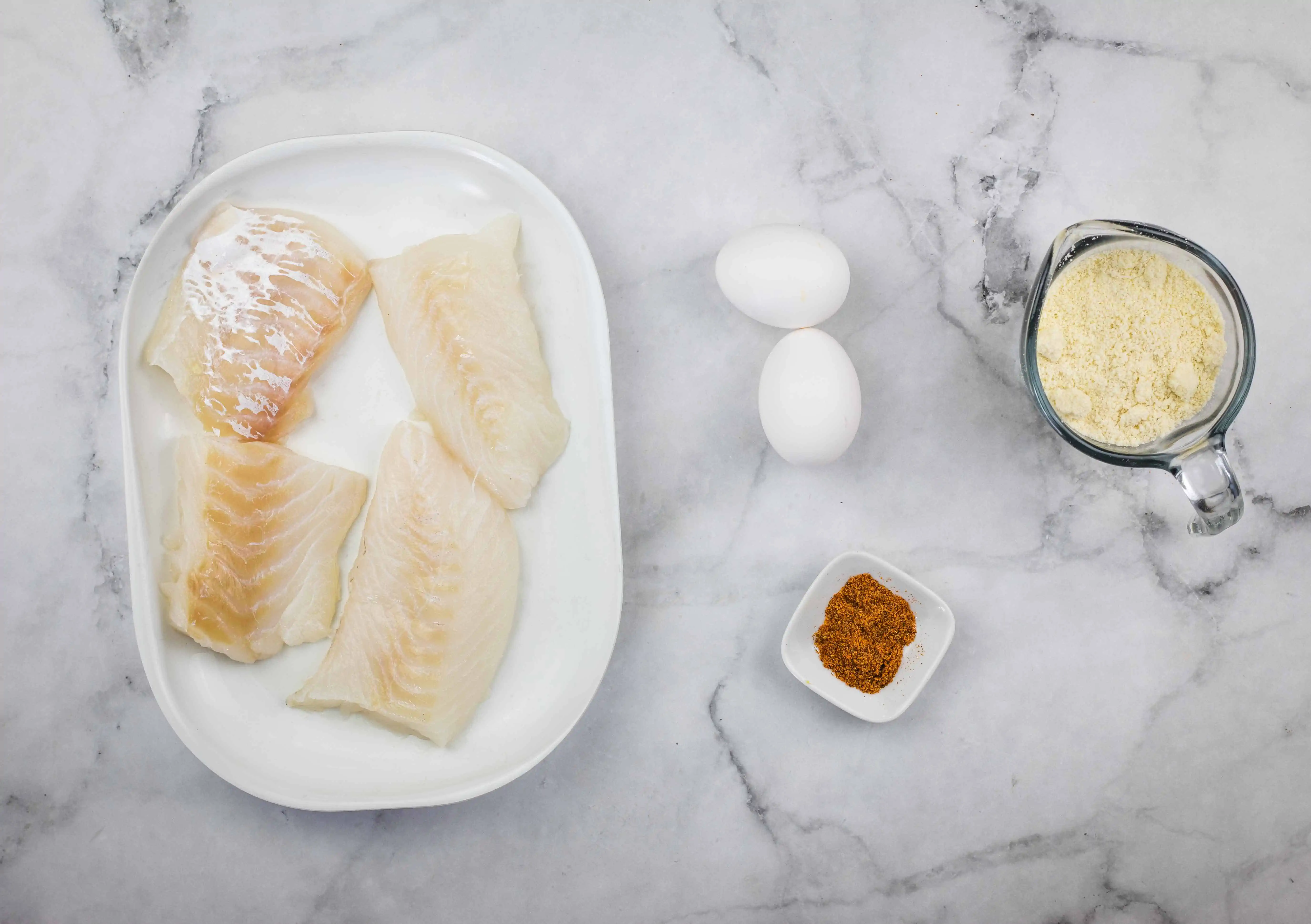 Ingredients to make keto fried cod.