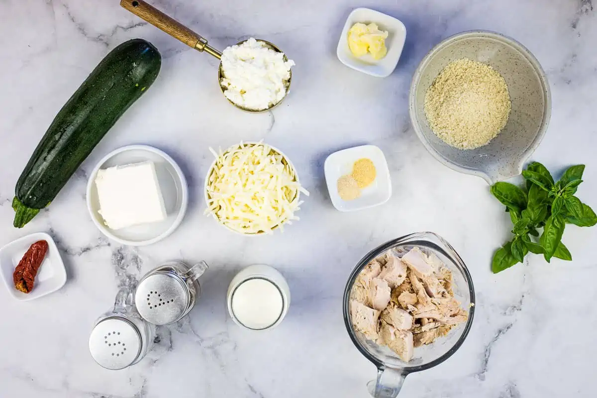 Ingredients to make keto Chicken and Zucchini Casserole.