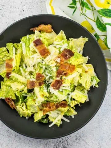 keto Caesar dressing salad in a bowl.