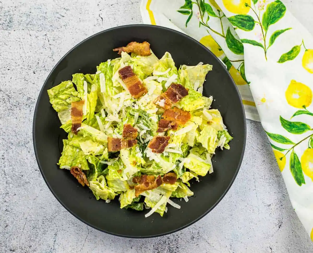 keto Caesar dressing salad in a bowl.