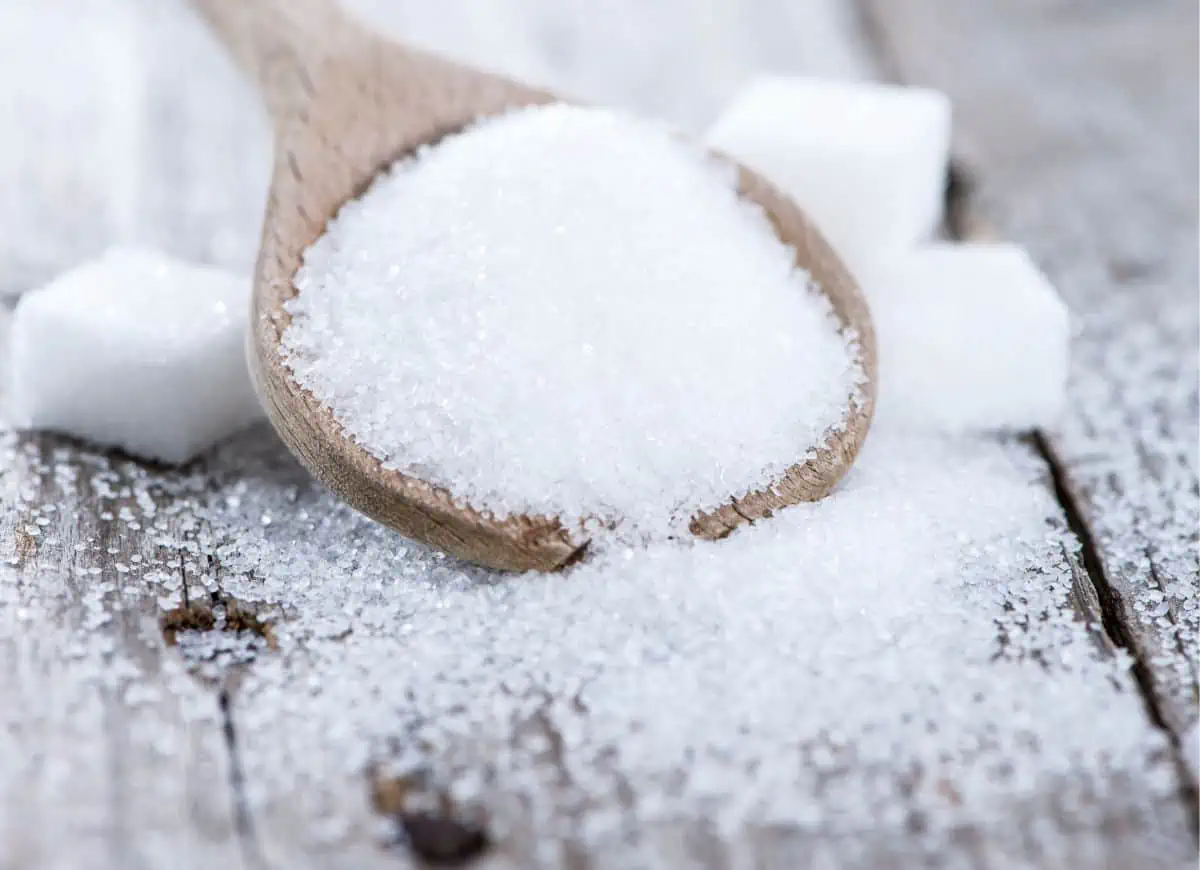 erythritol in a spoon and in cubes.