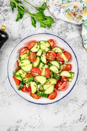Tomato and Cucumber Salad in a bowl.