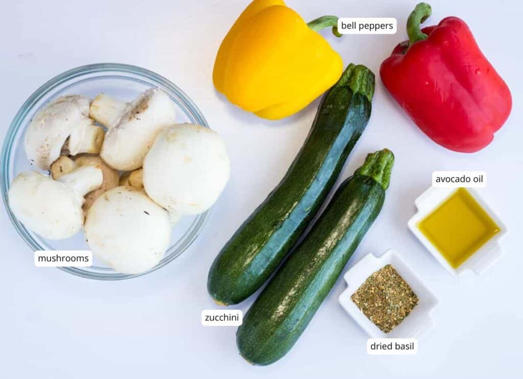 Grilled Veggies ingredients with labels.