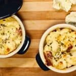 Top-down shot of two Cauliflower No-Mac ‘n Cheese.